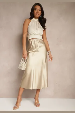 Renee Beżowa Spódnica Satynowa High Waist Pillizze