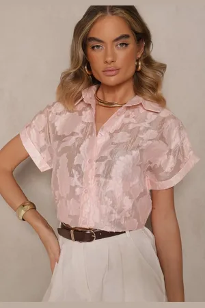 Renee Różowa Koszula z Krótkim Rękawem Zdobiona Kwiatowym Wzorem Frorela