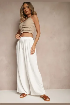 Renee Białe Szerokie Spodnie Typu Palazzo High Waist Araneira