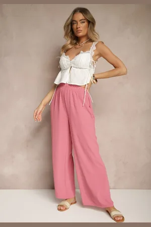 Renee Różowe Szerokie Spodnie Typu Palazzo High Waist Araneira