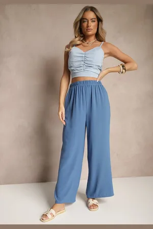 Renee Niebieskie Szerokie Spodnie Typu Palazzo High Waist Araneira