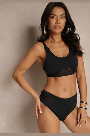 Renee Czarne Bikini Biustonosz i Majtki Typu Figi Zdobione Siateczką Natelina