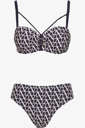 Renee Granatowe Bikini Biustonosz i Majtki Typu Figi w Geometryczny Wzór Linarissa