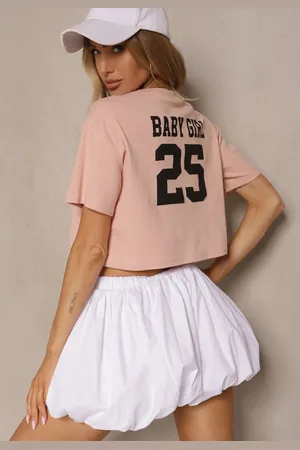 Renee Ciemnoróżowy Krótki T-shirt z Bawełny o Kroju Oversize Zarvela