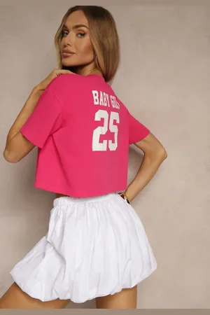 Renee Fuksjowy Krótki T-shirt z Bawełny o Kroju Oversize Zarvela