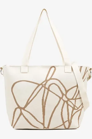 Renee Jasnobeżowa Torebka Typu Shopper z Paskiem Crossbody w Abstrakcyjny Wzór Obelisse