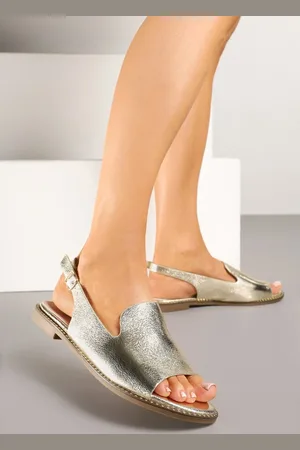 Renee Złote Sandały Slingback ze Skórzaną Wkładką i Noskiem Peep Toe Kirassa