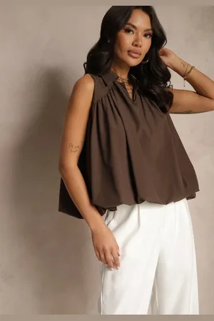 Renee Brązowa Bluza Oversize z Kołnierzykiem o Rozkloszowanym Kroju Erivelle