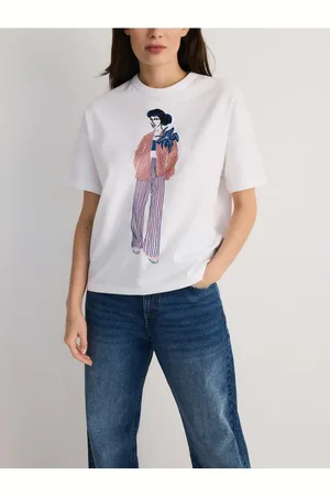Reserved Bawełniany T-shirt z haftem