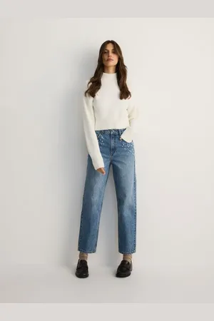 Reserved Jeansy mom fit z perełkami