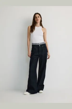 Reserved Jeansy wide leg z ozdobną wstawką