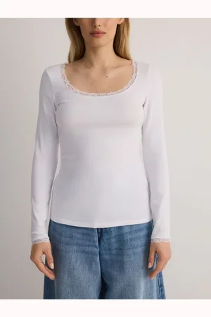 Reserved Bawełniany longsleeve z koronką