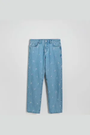 Reserved Jeansy straight leg z haftem