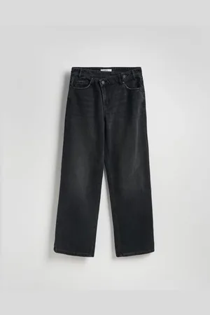 Reserved Jeansy wide leg z asymetrycznym zapięciem