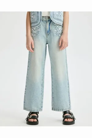 Reserved Jeansy straight z haftem