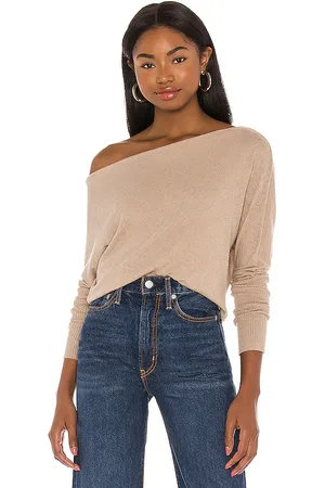 ENZA COSTA Cashmere Cuffed Off Shoulder Long Sleeve Top