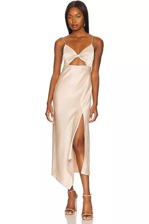 ALICE+OLIVIA Harmony Asymmetrical Midi Dress in - Nude. Size 0 (also in 10, 2, 4, 6, 8).