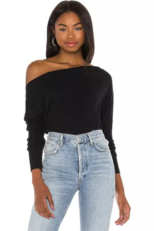 ENZA COSTA Cashmere Cuffed Off Shoulder Long Sleeve Top