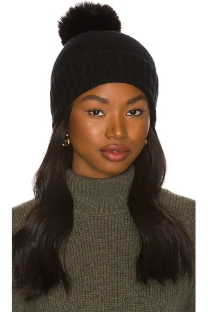 Hat Attack Cashmere Slouchy Cuff Beanie with Faux Fur Pom