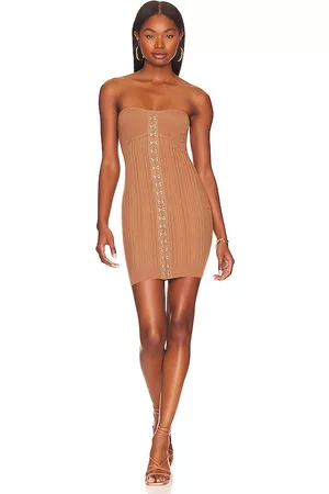 LPA Jenue Pointelle Strapless Mini Dress in - Tan. Size L (also in M, S, XS).