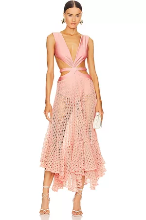 PATBO Monstera Sleeveless Beach Dress in - Coral. Size L (also in XS, S, M, XL).