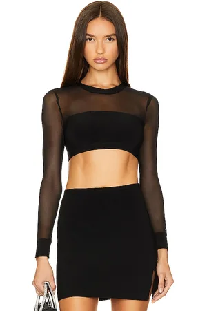 Norma Kamali X Revolve Crewneck Banded Midriff Top Black Mesh Black/black Mesh