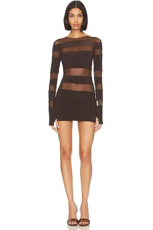 Norma Kamali Spliced Long Sleeve Pickleball Dress Chocolate Mesh Chocolate/chocolate Mesh