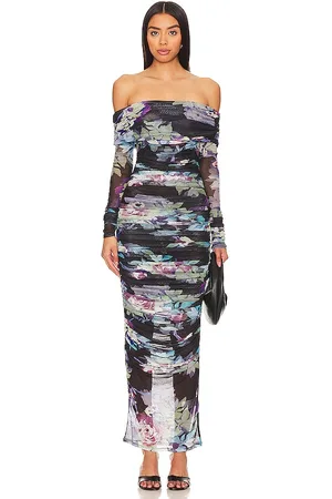 Nicholas Oaklyn Off Shoulder Shirred Midi Dress
