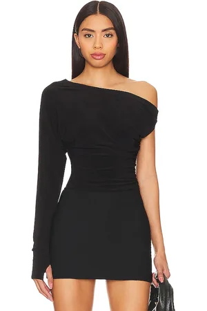 Norma Kamali One Sleeve Drop Shoulder Side Drape Top