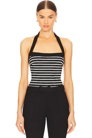 Nicholas Lainey Contrast Square Neck Bodysuit Black & Milk Strip