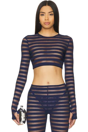 Norma Kamali Cropped Long Sleeve Crewneck Top