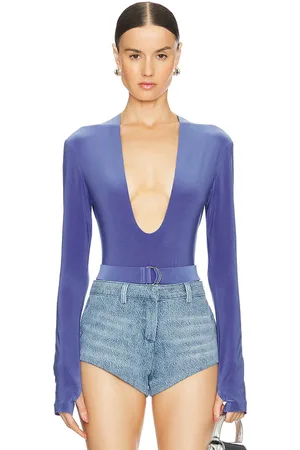 Norma Kamali Long Sleeve Deep U Neck Bodysuit