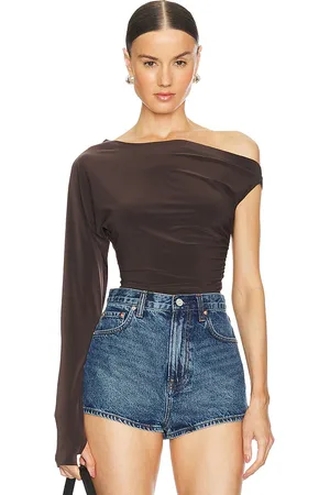 Norma Kamali One Sleeve Drop Shoulder Side Drape Top