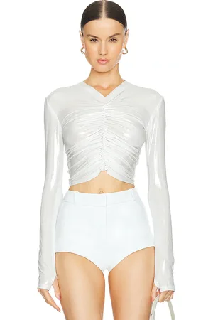 Norma Kamali Long Sleeve V Neck Shirred Front Top