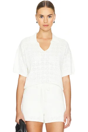 MONROW Crochet Knit Oversized Polo Tee