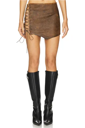 1XBLUE Leather Lace Up Skirt