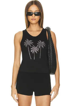LAUREN MOSHI Luciana Crystal Palm Trees Fitted Tank