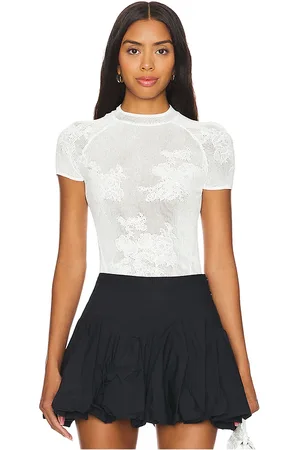 FLEUR DU MAL Lace Pointelle Short Sleeve Shirt