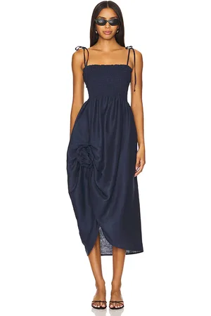 Sleeper Atlanta Linen Strap Dress With Rose Detail