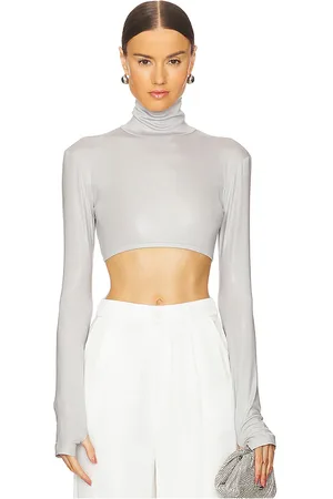 Norma Kamali Cropped Slim Fit Long Sleeve Turtleneck Top