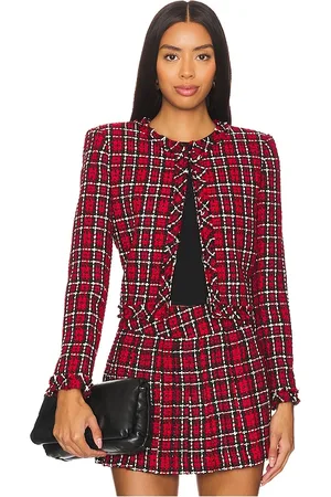 ALICE+OLIVIA Kidman Jacket School Girl Plaid Bright Ruby