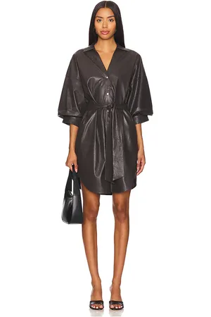 BROCHU WALKER Kate Belted Vegan Leather Shirt Dress