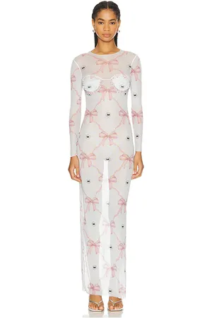 Milkwhite Maxi Printed Mesh Dress