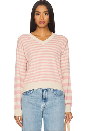 MONROW Light Soft Knit Stripe V Neck Sweater