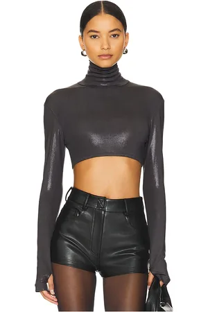 Norma Kamali Cropped Slim Fit Long Sleeve Turtleneck Top