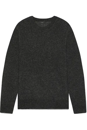 Vince Boiled Cashmere Thermal Crew Sweater Medium Heather Grey/Black