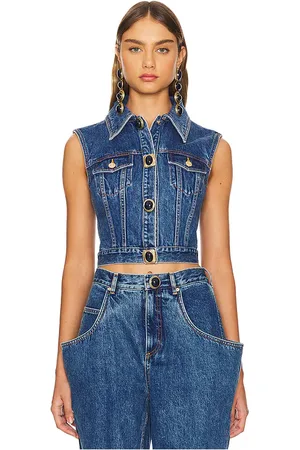 AREA Gemstone Button Denim Gilet