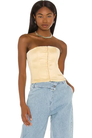 DANIELLE GUIZIO Satin Lace Up Corset Cream