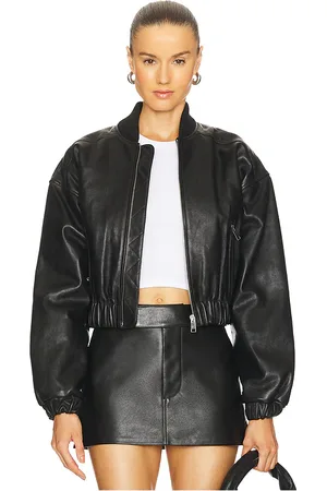 GRLFRND Cropped Leather Bomber Jacket