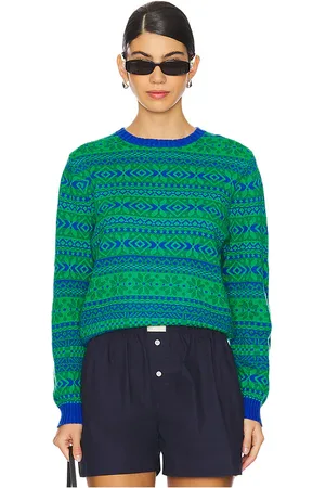 JUMPER 1234 Tonal Fairisle Crew Bright Blue Olive & Bright Green